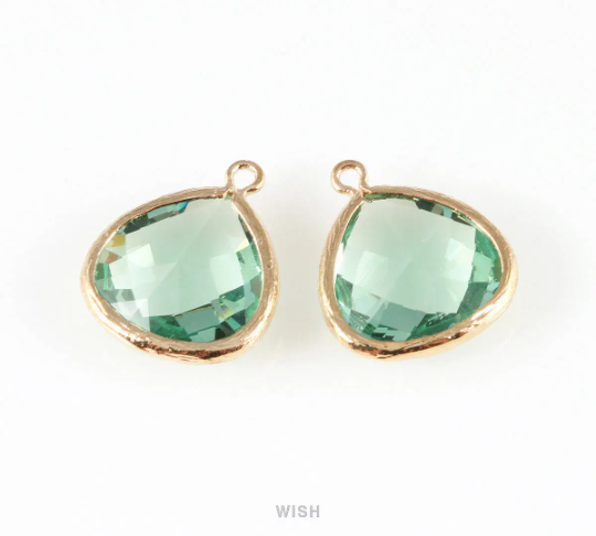 Erinite Faceted Glass Charm in Gold, Framed Drop Glass Bead / GERG-001-P (Large)