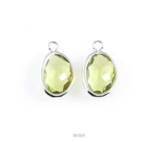 Apple Pear Glass Charm in Rhodium, Glass Framed Pendant / GAPRH-040-P