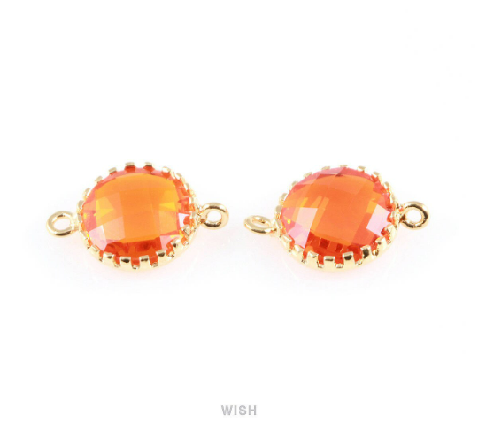 Citrine Faceted Glass Connector in Gold, Framed Round Connector / GCNG-008-P