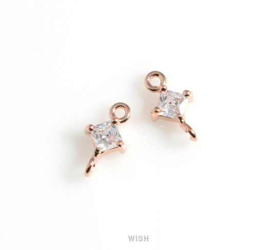 Diamond Shape Cubic Zirconia Connector in Rose Gold, Dainty CZ Charm / CRG-085-P