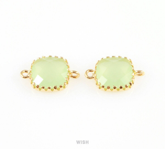 Light Mint Faceted Glass Connector in Gold, Framed Square Connector / / GLMG-007-P