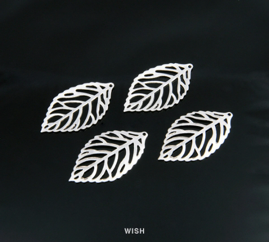 Leaves Outline Pendants in Matte Rhodium, Small Leaves Charm / MMG-182-P1 (Small)