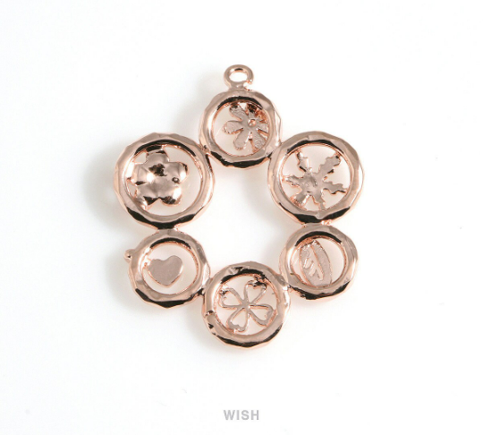 6 Hammered Circle Pendant in Rose Gold, Six Hammered Circle Charm/ MRG-513-P