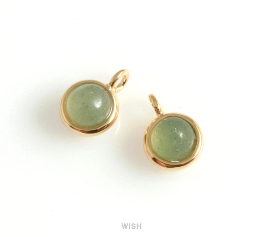 Green Aventurine Round Gemstone Charm in Gold, Aventurine Dainty Round Gemstone / SGAG-109-P