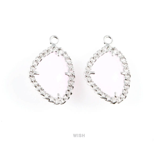 Rose Quartz Triangle Shape Pendants in Rhodium, Framed Triangle Charms / GRQRH-034-P