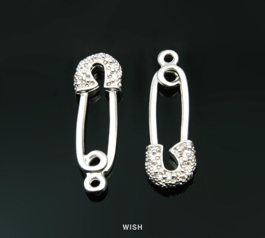 Safety Pin Pendants in Matte Rhodium, Safety Pin Charms / MMRH-068-P
