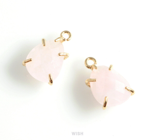 Rose Quartz Pear Gemstone Charm in Gold, Rose Quartz Drop Gemstone Pendant / SRQG-107-P
