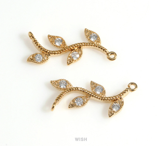 Cubic Zirconia Branch Connector in Gold, Branch CZ Charm / CG-084-P