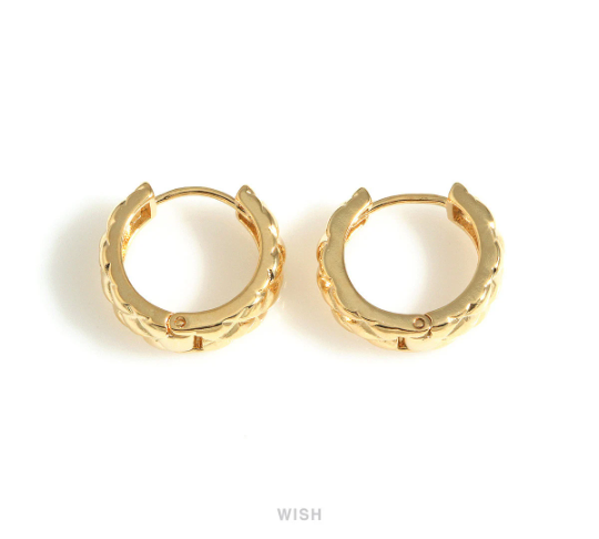 Textured Huggie Hoop Earrings in Gold, Textured Huggie Hoops / MG-735-E