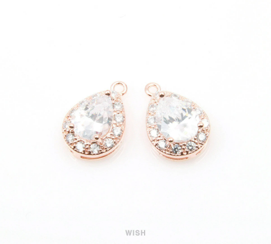 Teardrop Cubic Zirconia Pendants in Rose Gold, 12 Sub Cubic Zirconia / CRG-004-P