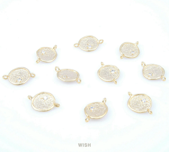 Round Connectors with Cubic Zirconia in Matte Gold, Round Charms/ MMG-028-C