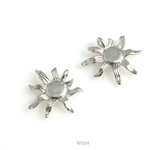 Sunflower Pendants in Matte Rhodium, Sunflower Charm / MMRH-580-P