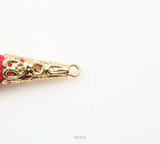 Peach Thread Tassel with Cone Cap in Gold / TPCG-004-T