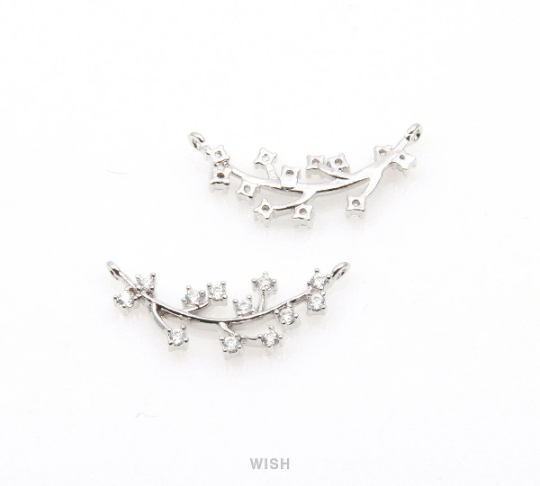 Cubic Leaves and Branch Pendant in Rhodium, CZ Leaves Charm / CRH-060-P