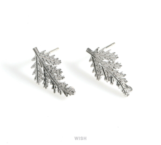 Fir Tree Stud Earrings in Matte Rhodium, Fir Tree Branch Ear Studs / MMRH-559-E