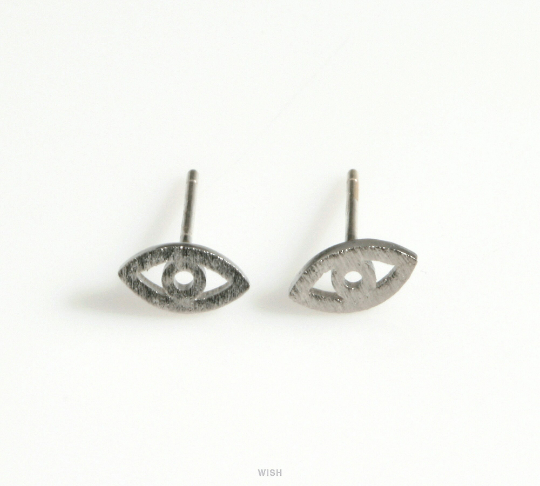 Evil Eye Stud Earrings in Matte Rhodium, Evil Eye Earrings/ MMRH-623-E