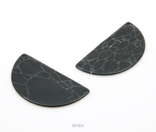 Black Marble Semicircle Stone Charm, Gemstone Pendant / SBM-080-P (Large)