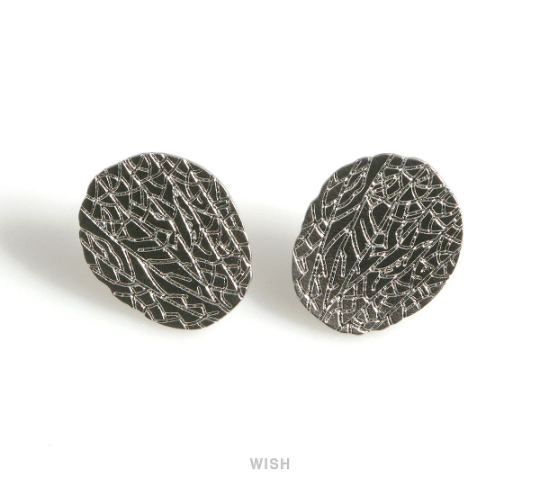 Textured Disc Stud Earrings in Matte Rhodium, Textured Disc Studs / MMRH-573-E