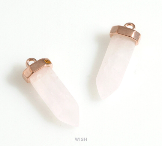 Rose Quartz Point Gemstone Charm in Rose Gold, Rose Quartz Point Gemstone Pendant / SRQRG-106-P