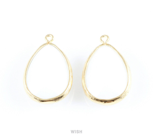 White Alabaster Synthetic Stone Charms in Matte Gold, Framed Teardrop Pendant / SWAMG-010-P