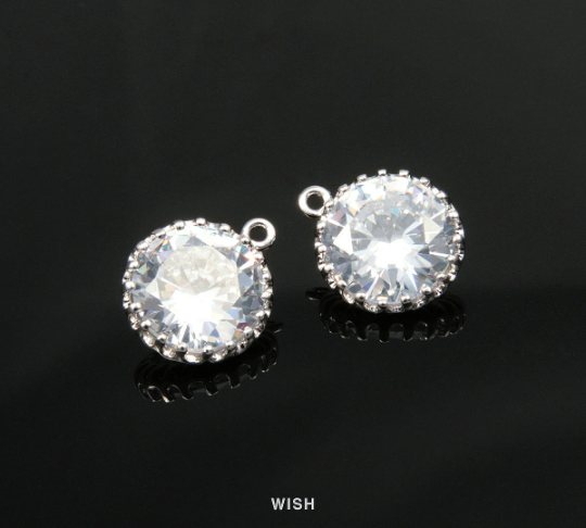 Round Cubic Zirconia Pendants in Rhodium, Round Cubic Gems Charms / CRH-008-P