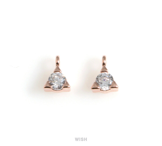 4pcs Cubic Zirconia in Rose Gold Triangle Frame, Triangle CZ Charm / CRG-078-P