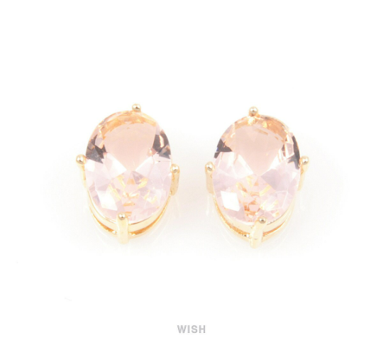 Peach Oval Faceted Glass Charm in Gold, Framed Pendants / GPCG-088-P