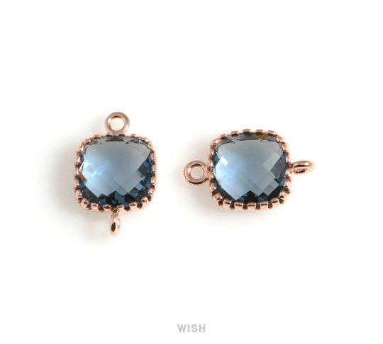 Montana Blue Faceted Glass Connector in Rose Gold, Framed Square Connector / GMBRG-007-P