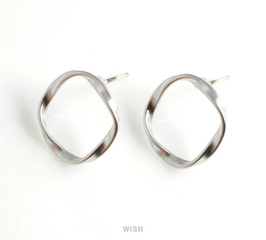 Twisted Circle Stud Earrings in Matte Rhodium, Twisted Circle Studs / MMRH-433-E