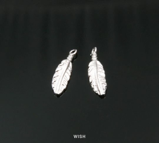 4pcs Dreamcatcher Feather in Matte Rhodium, Dream Catcher Feather Charm / MMRH-340-P