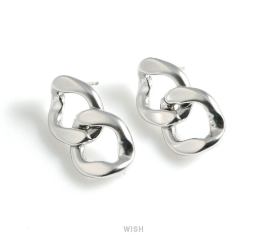 Chain Stud Earrings in Matte Rhodium, Chain Studs / MMRH-479-E (Large)