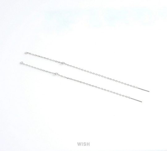 Silver Threader Earrings with a Cubic Zirconia, Chain Earrings / FRH-027-E