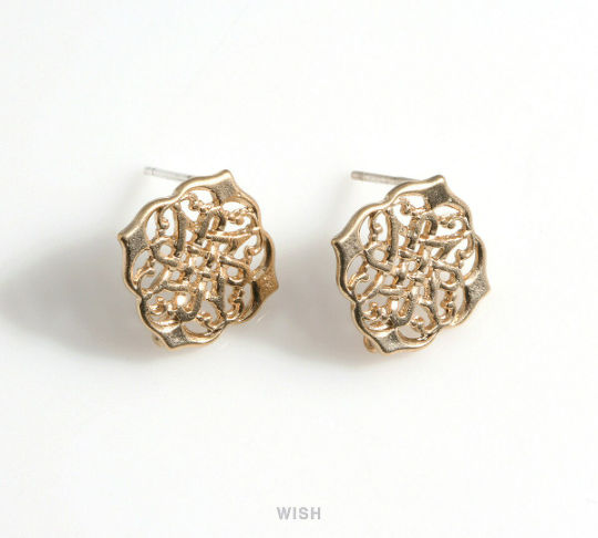 Unique Patterned Stud Earrings in Matt Gold, Oriental Patterned Ear Studs, Strip Woven Stud Earrings / MMG-605-E