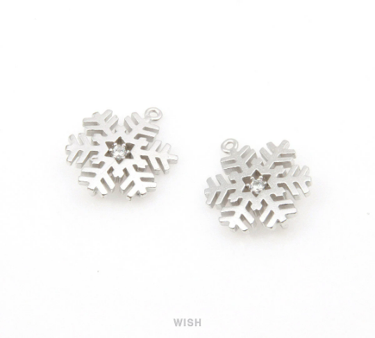 Snowflake with Cubic Zirconia Pendant in Matte Rhodium, CZ Snowflake Charm / CMRH-058-P