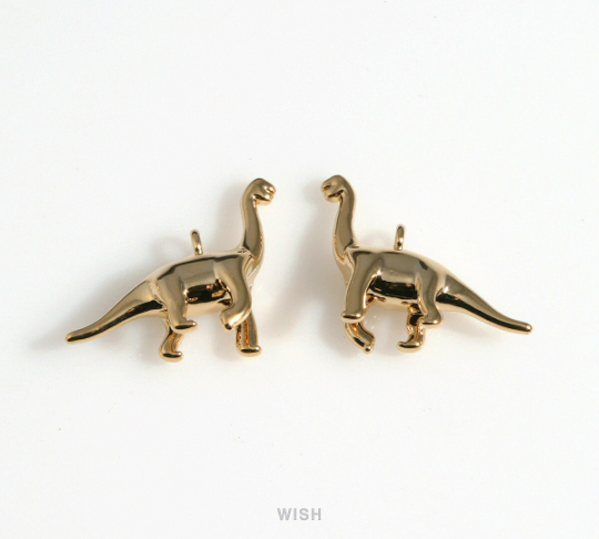 Dinosaur Pendants in Shiny Gold, Brachiosaurus Charm /MG-563-P2