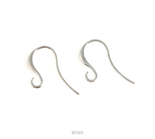Fish Hook Earrings in Rhodium, Hook Earrings / FRH-001-E (10 pcs)