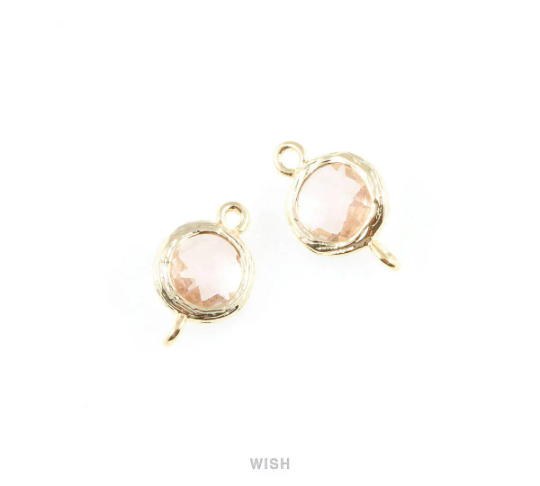 Peach faceted Glass Connector in Gold, Framed Round Glass Bead/ GPCG-015-P