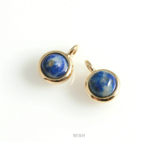 Lapis Lazuli Round Gemstone Charm in Gold, Lapis Lazuli Dainty Round Gemstone Pendant / SLLG-109-P