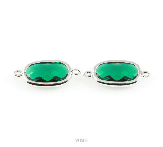 Emerald Oval Glass Connector in Rhodium, Framed Oval Connector / GEMRH-035-C