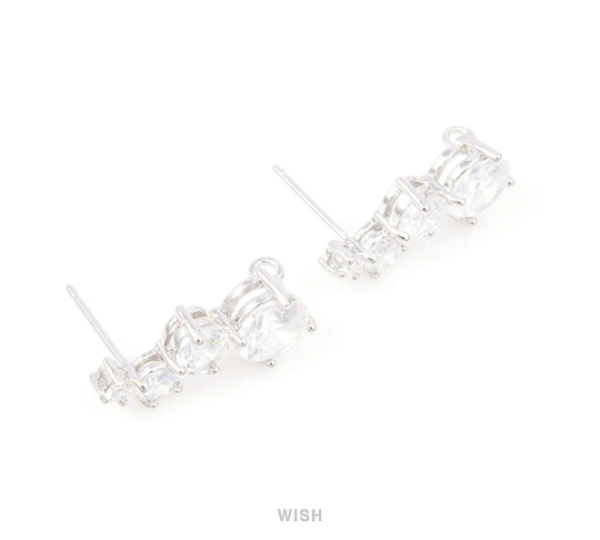 2 pcs 4 Round Cubic Zirconia Stud Earrings in Rhodium, Cubic Zirconia Ear Stud /CRH-025-E
