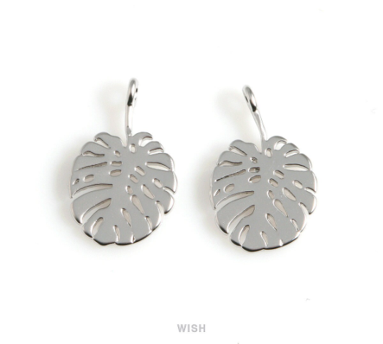 Monstera Leaf Pendants in Matte Rhodium, Monstera Leaf Charm / MMRH-523-P