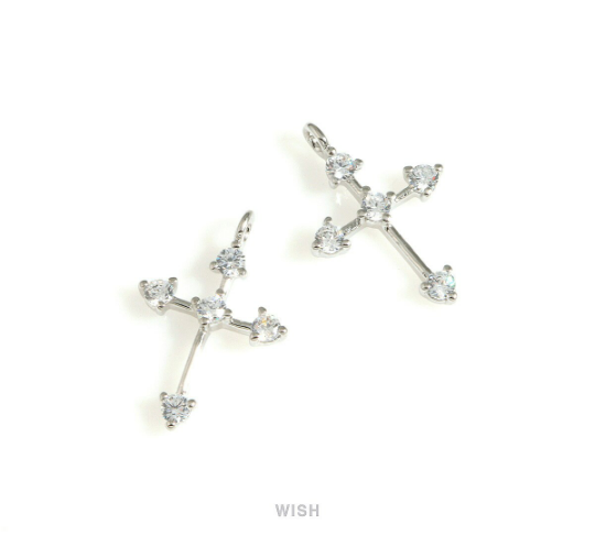 The Southern Cross and Cubic Zirconia Charms in Rhodium, The Cross Pendants with 5 Rhinestones/ MRH-724-P