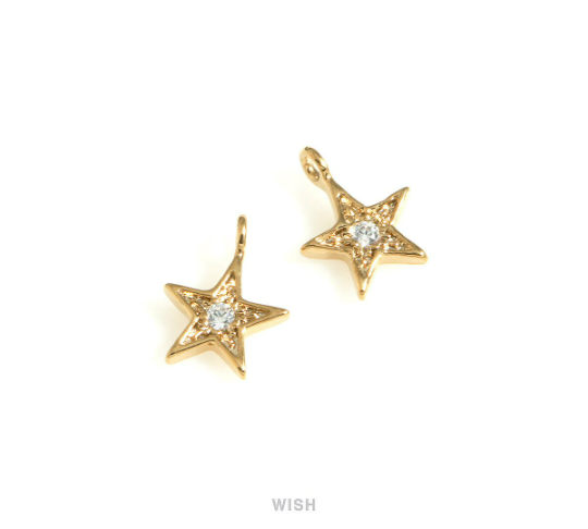 Star Cubic Zirconia Charms in Gold, Star Pendants with a Rhinestone/ MG-725-P