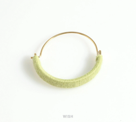 Gold Hoop Earrings and Light Mint Cotton Thread Wrapped /FLMG-019-E