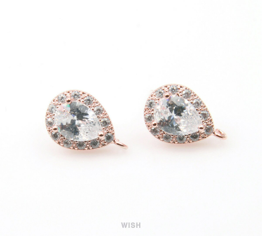Teardrop Cubic Ear Post in Rose Gold, 12 Sub Cubic Zirconia /CRG-003-E