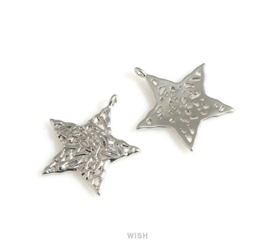 Mesh Star Pendants in Matte Rhodium, Large Star Charm / MMRH-703-P