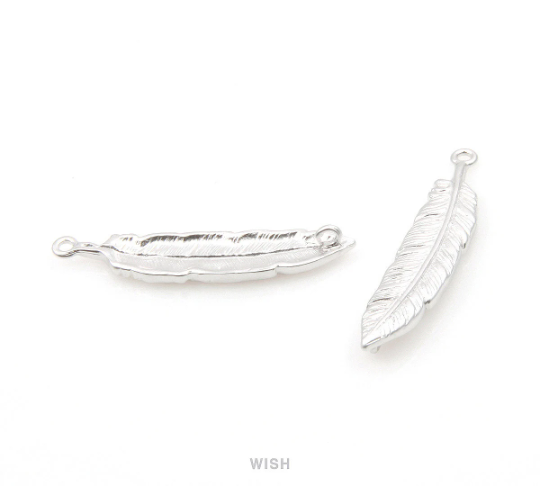 Feather Pendant in Matte Rhodium, Textured Feather Charm / MMRH-232-P