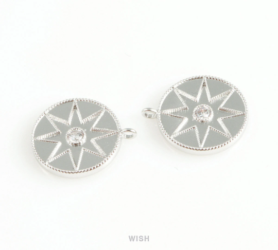 Star Disc with Cubic Zirconia Pendant in Matt Rhodium, Star Charm / MMRH-413-P