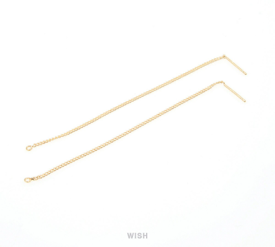 Threader Earrings in Gold, Chain Earrings / FG-015-E (4pcs)