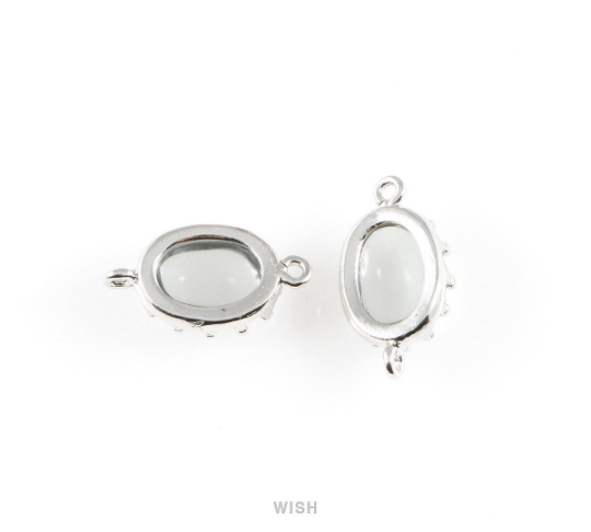 Charcoal Oval Glass Connectors in Rhodium, Framed Glass Gem / GCCRH-020-P